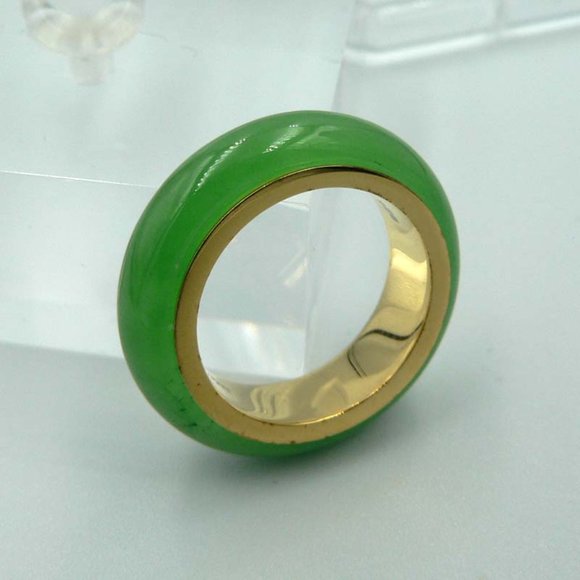 Sz  5 Genuine Green Jade Spinner Ring - Picture 2 of 3